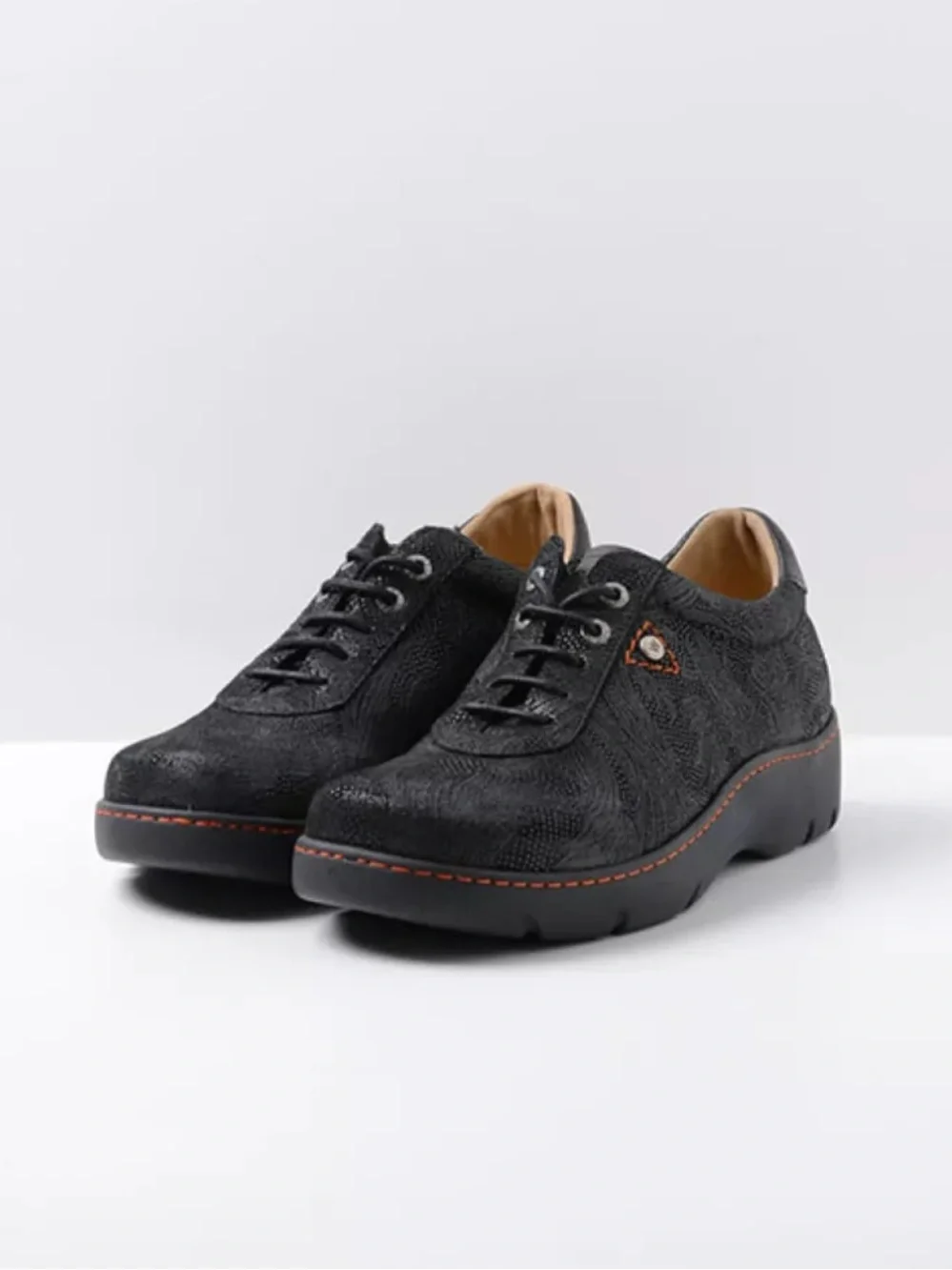 Wolky Fantasy Black Metal Suede Lace Up Comfort Shoes EU 41 US 10 10.5